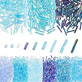 PH PandaHall 4200pcs 2/6/12mm Blue Series Glass Bugle Beads Glass Tube Beads Long Tube Seed Beads Spacer Beads Column Long Beads for Necklaces Bracelets Earrings DIY Jewelry Making