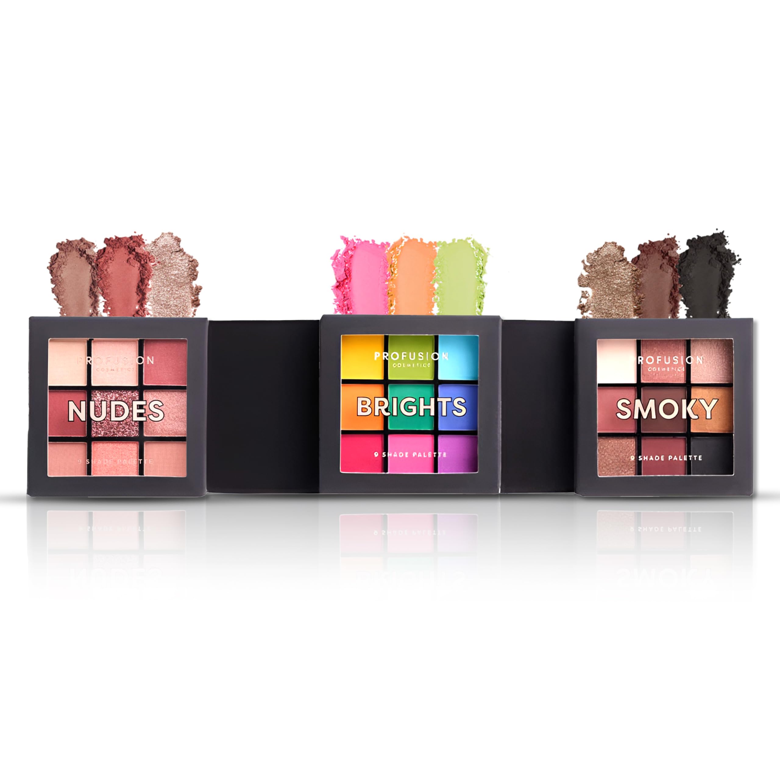Profusion Cosmetics Ultimate Collection, 3 Pc Multi Finish 9 Shade Eyeshadow Palette Collection for All Skin Tones, Achieve Attractive Eye Look with Versatile Matte and Shimmer Eyeshadow Palettes
