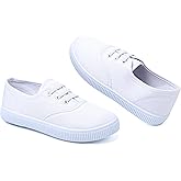 Kids White Shoes Toddlers Canvas Sneakers Slip-on Light Weight Comfortable Causal Running Shoes Skin-Friendly for Boys Girls
