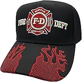 Freedom Farms Firefighter Fire Department Baseball Cap w/Embroidered Flames – Adjustable Structured 6-Panel Baseball Cap