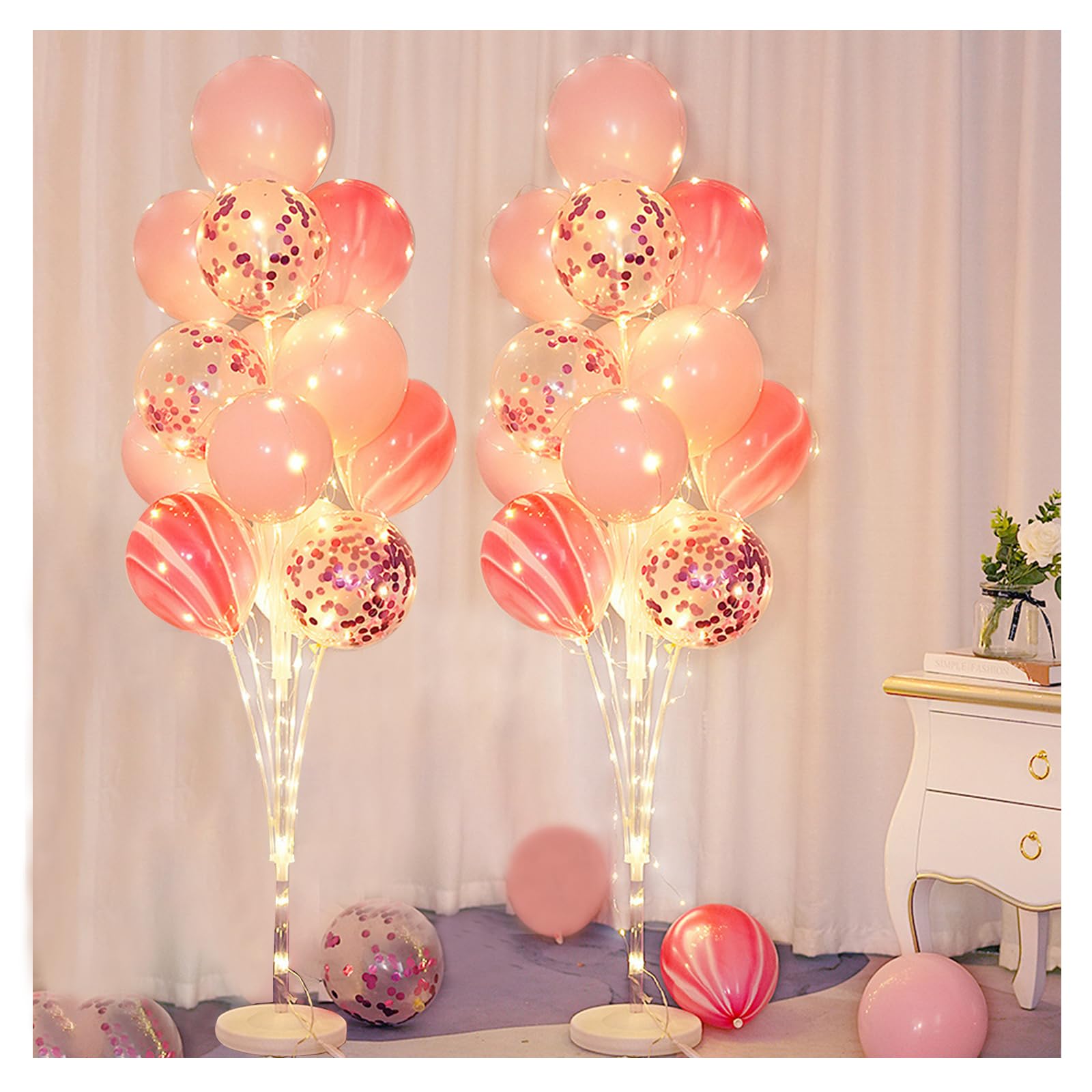 Photo 1 of 2 Sets Balloon Arch Stand with Base and String Light + 26pcs Balloons,Balloon Column Stand Kit for Floor Decorations for Baby Shower Graduation Birthday Halloween Wedding Party