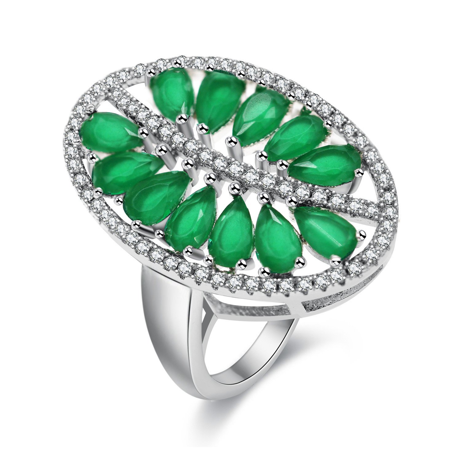 Uloveido Green Rhinestones Branch Tree Leaf Ring, Oval-Cut Cubic Zirconia Birthstone Engagement Rings (Size s) PJ100-9