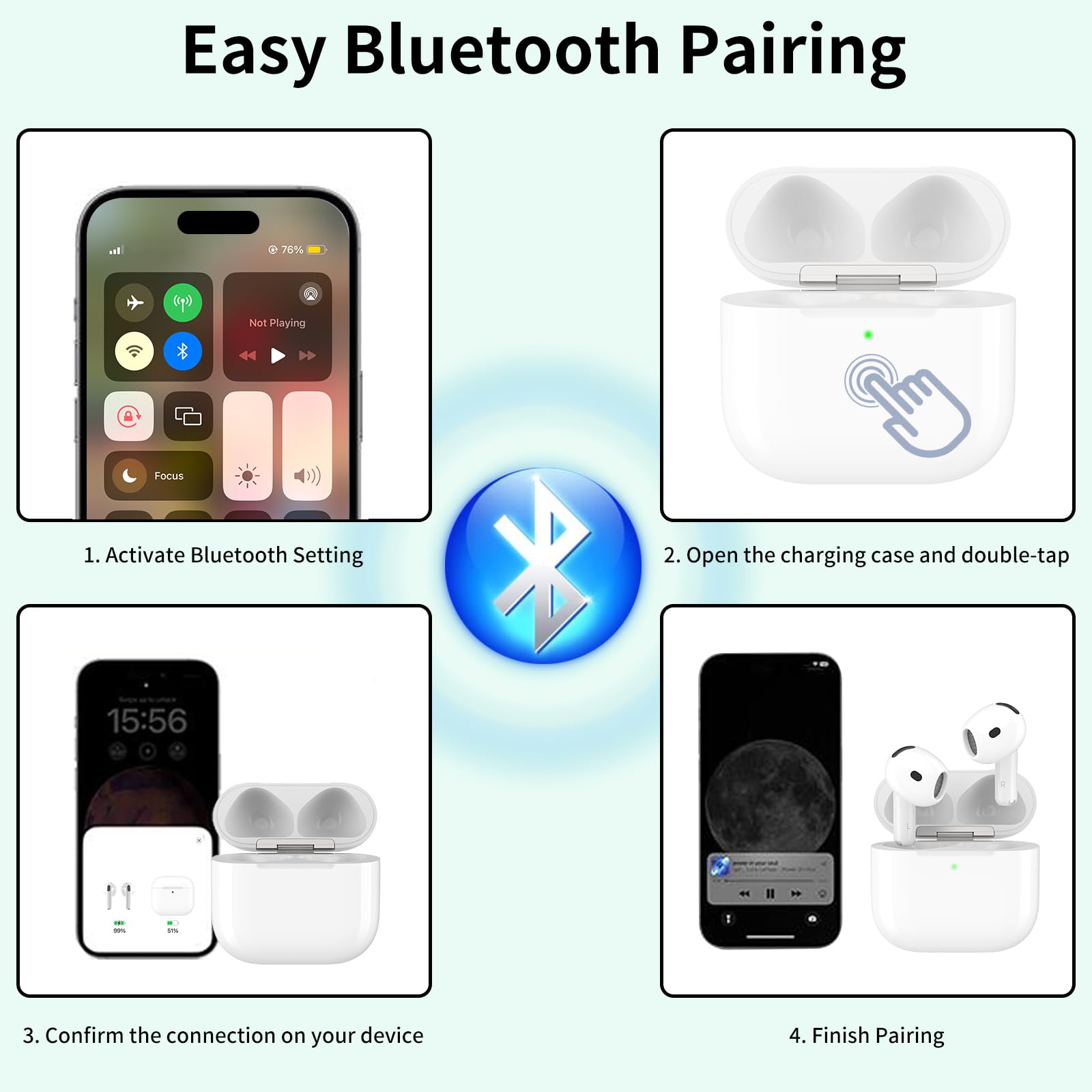 Wireless Charging Case Compatible with AirPods 4th Generation, USB-C Port Airpods 4 Charging Case Replacement, No Earbuds