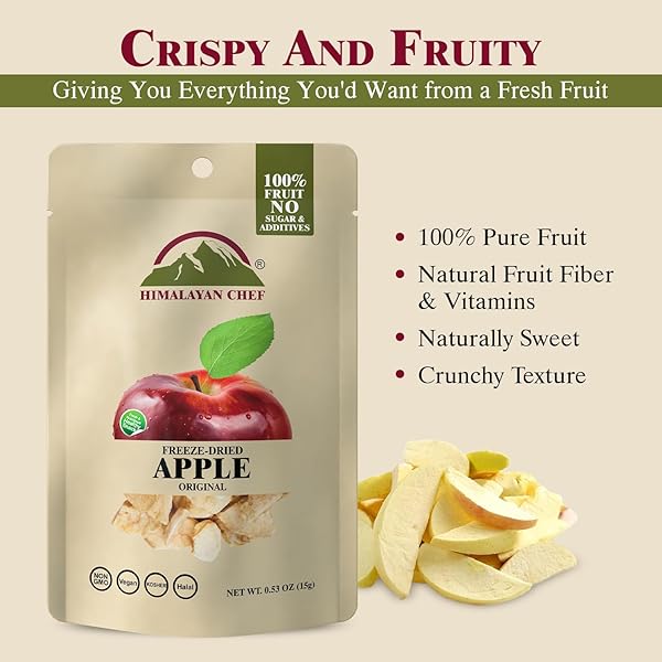 HIMALAYAN CHEF FREEZE-DRIED FRUIT – 15G FREEZE-DRIED APPLE, HEALTHY ORGANIC FRUITS SNACKS FOR KIDS & ADULTS | BABY SNACKS, GLUTEN-FREE DRIEDS FRUIT FOR ON-THE-GO