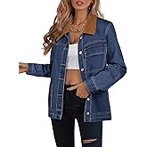 luvamia Jean Jacket Women Trendy Button Down Contrast Corduroy Collar Casual Loose Fit Denim Barn Jackets with Pockets