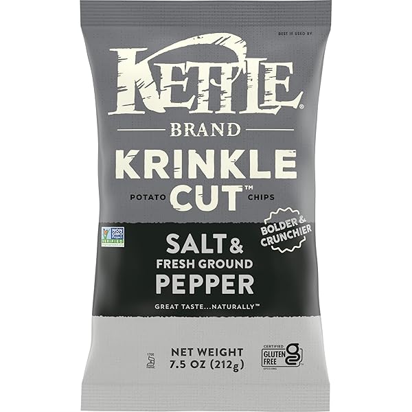 KETTLE BRAND KRINKLE CUT SALT AND FRESH GROUND PEPPER KETTLE POTATO CHIPS, GLUTEN-FREE, NON-GMO, 7.5 OZ BAG