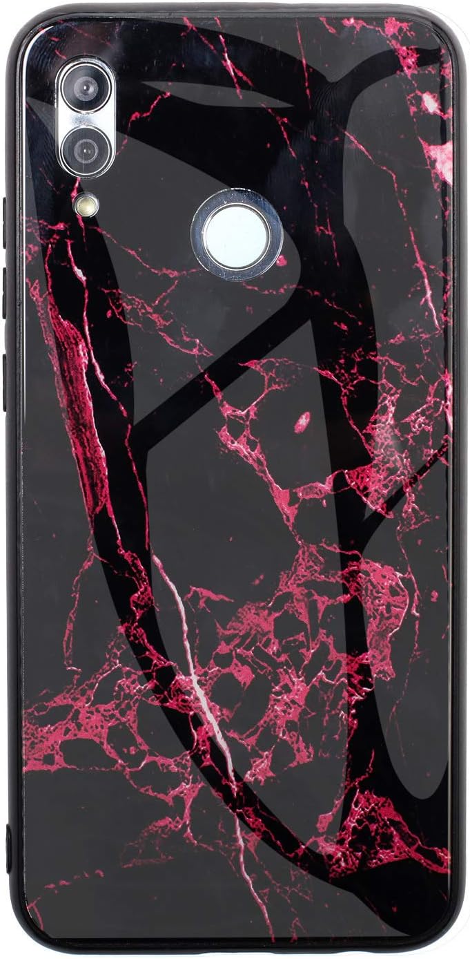 DAMONDY Case for Huawei P Smart 2019,Honor 10 Lite,Marble Glitter Shockproof Tempered Glass Mirror Back Cover Protective Anti-Scratch Anti-Drop Rubber Hybrid Skin Silicone Shell Slim-red