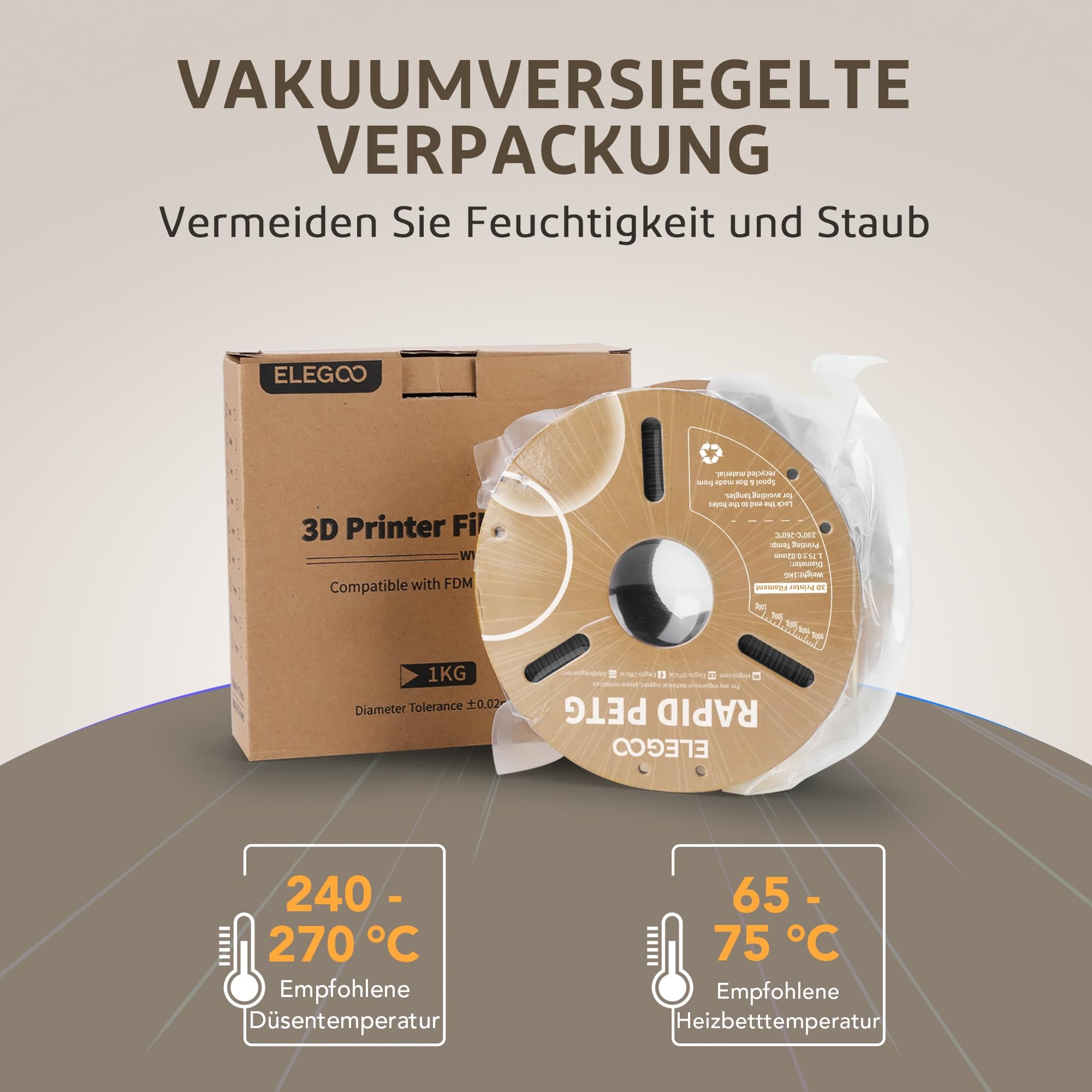 ELEGOO Rapid PETG Filament 1.75mm Schwarz Weiß Grau Silber 4 KG, High Speed 600mm/s 3D Drucker Filament Maßgenauigkeit +/- 0.02 mm, 4kg Pappspule(8.8lbs) Passend für die Meisten 3D Printer 6
