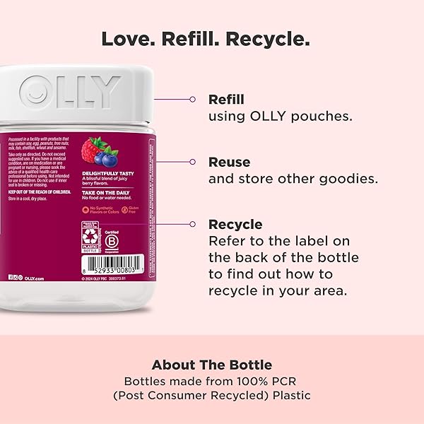 OLLY WOMEN’S DAILY MULTIVITAMIN GUMMY, VITAMINS A, D, C, E, BIOTIN, FOLIC ACID, ADULT CHEWABLE VITAMIN, BERRY FLAVOR, 65 DAY SUPPLY – 130 COUNT