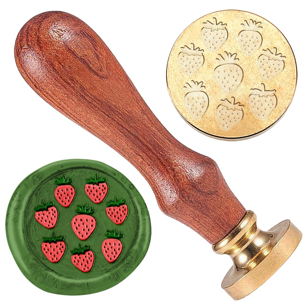 DELORIGIN Strawberries 1" Wax Seal Stamp Vintage Sealing Stamps Removable Brass Head Seal Stamp with Wooden Handle Sealing Wax for Envelope Card Letter Party Wedding Invitations Gift Wrapping Decor