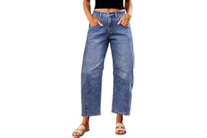 GRAPENT Barrel Jeans for Women Trendy High Waisted Wide Leg Baggy Cropped Relax Fit Stretch Denim Trouser Ankle Pants