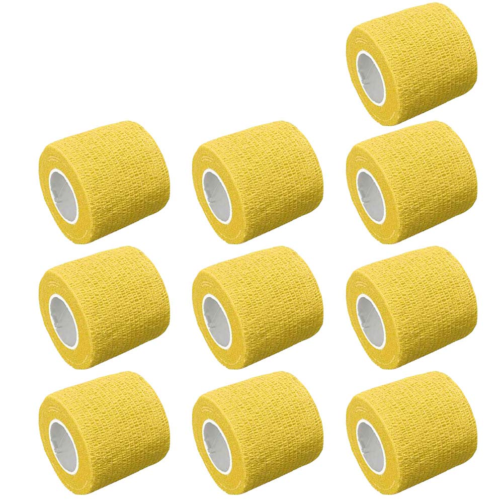 Mintice 10 X Self Adhesive Cohesive Wrap Bandages Strong Elastic First Aid Tape Yellow Color for Wrist Ankle Sport 4.5mx5cm