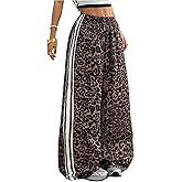 RoseSeek Women's Cheetah Print Striped Casual Pants Elastic Waisted Wide Leg Leopard Trousers Y2k Streetwear