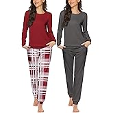 Ekouaer 2 Pack Pajama Sets for Women,Long Sleeve Top With Jogger Pants Lounge Set Sleepwear with Pockets