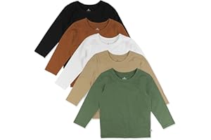 HonestBaby 5-Pack Long Sleeve T Shirts 100% Organic Cotton for Toddler, Little Kids Boys, Girls