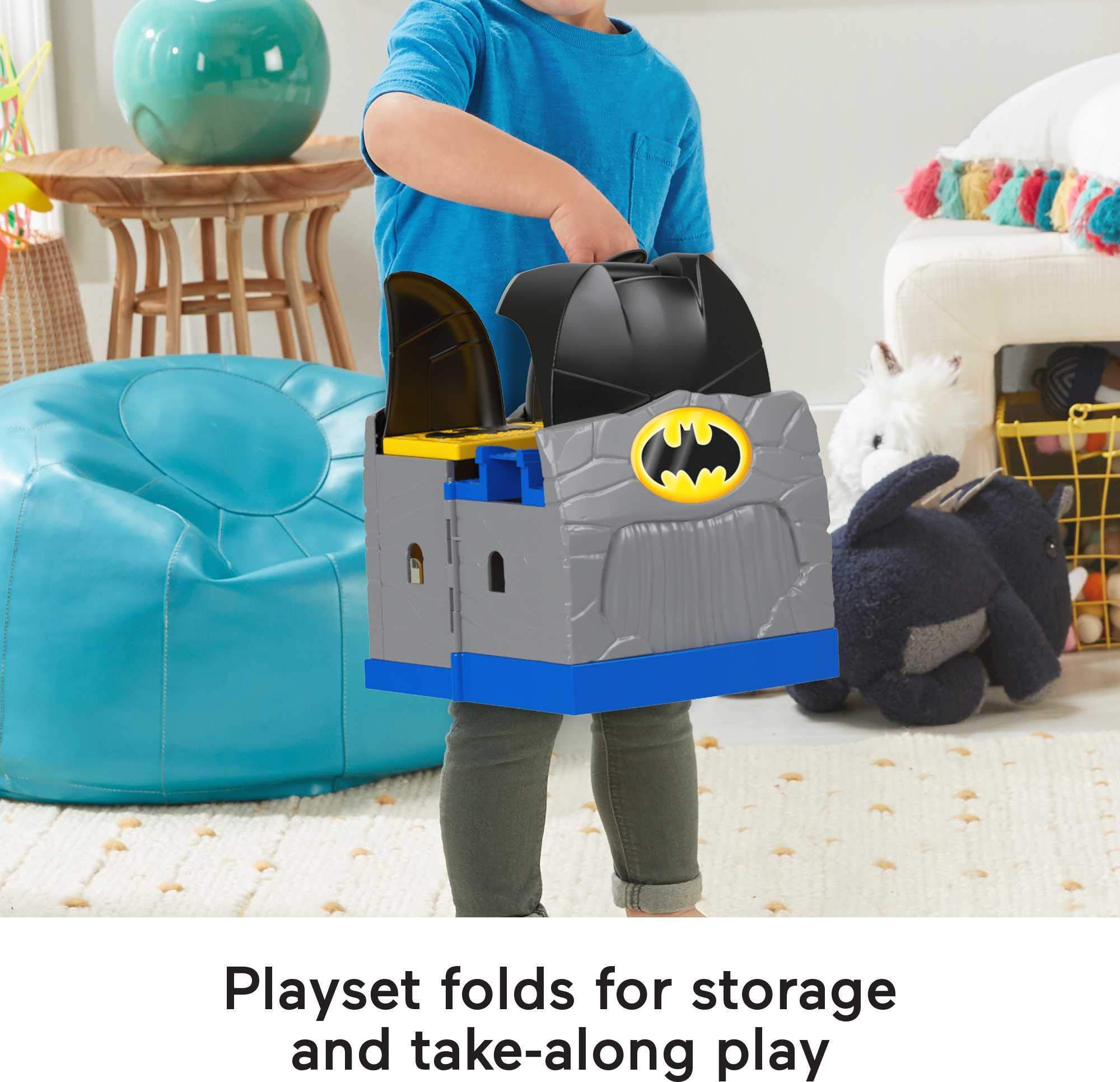 Fisher-Price Little People Toddler Toy DC Super Friends Batcave Playset with Batman & Robin Figures for Preschool Pretend Play Kids Ages 18+ Months