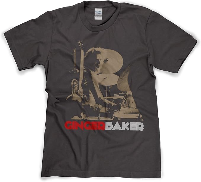 Ginger Baker Classic Rock Music Drummer TShirt (charcoal/print xxlarge