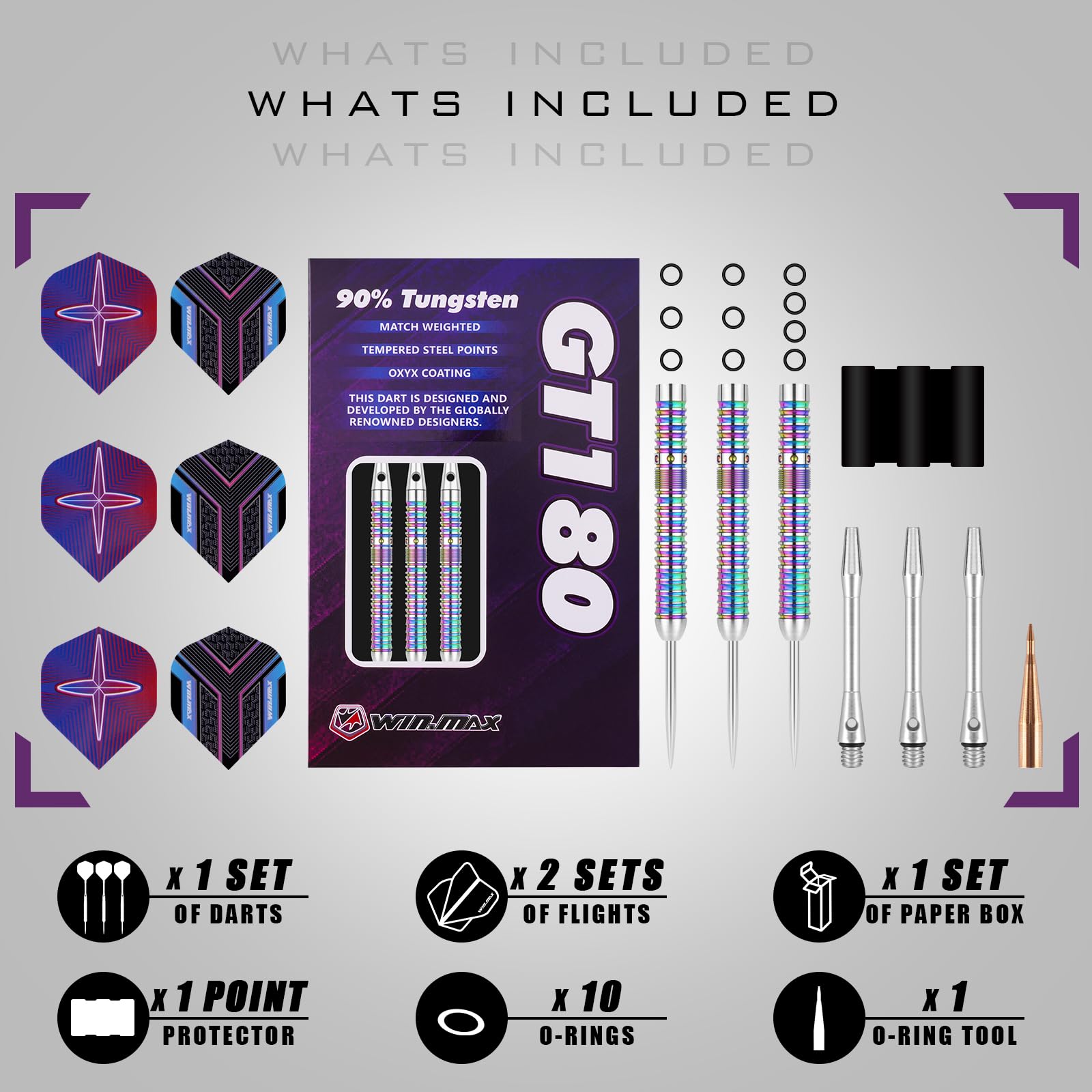 WIN.MAX Dartpfeile mit Metallspitze 90% Tungsten 3 Stück 90% Wolfram Stahl Darts 24 Gramm Dart professionelle Stahlpfeile mit Metallspitzen 5
