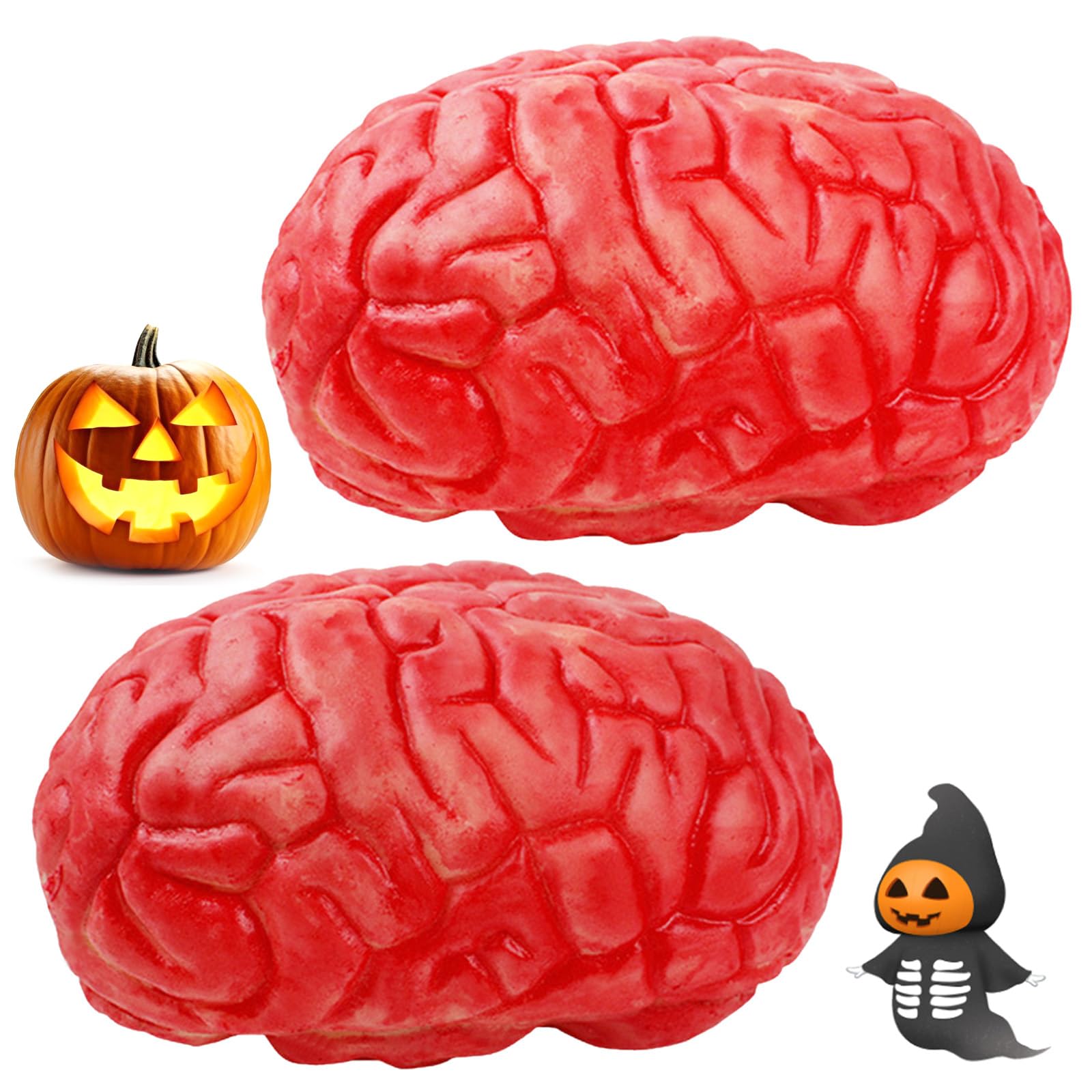 Fahibin 2Pcs Fake Human Brains,Simulation Latex Brains,Halloween Fake Body Parts, for Home, Office, Club, Bar, Haunted House