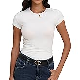 Roselux Women's Crew Neck Short Sleeve Fitted Shirts Basic Stretchy T-Shirt Summer Workout Casual Tops