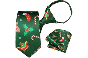 Enlision Boys Christmas Ties Holiday Xmas Kids Tie and Pocket Square Set Pre-tied Adjustable Neckties for Boys Festival Party