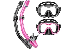 Kwambiri Snorkel Set Adult, Dry-Top Breathing Freely Snorkel Mask, 180° Panoramic View Anti-Fog Snorkel Kit with Mesh Bag for