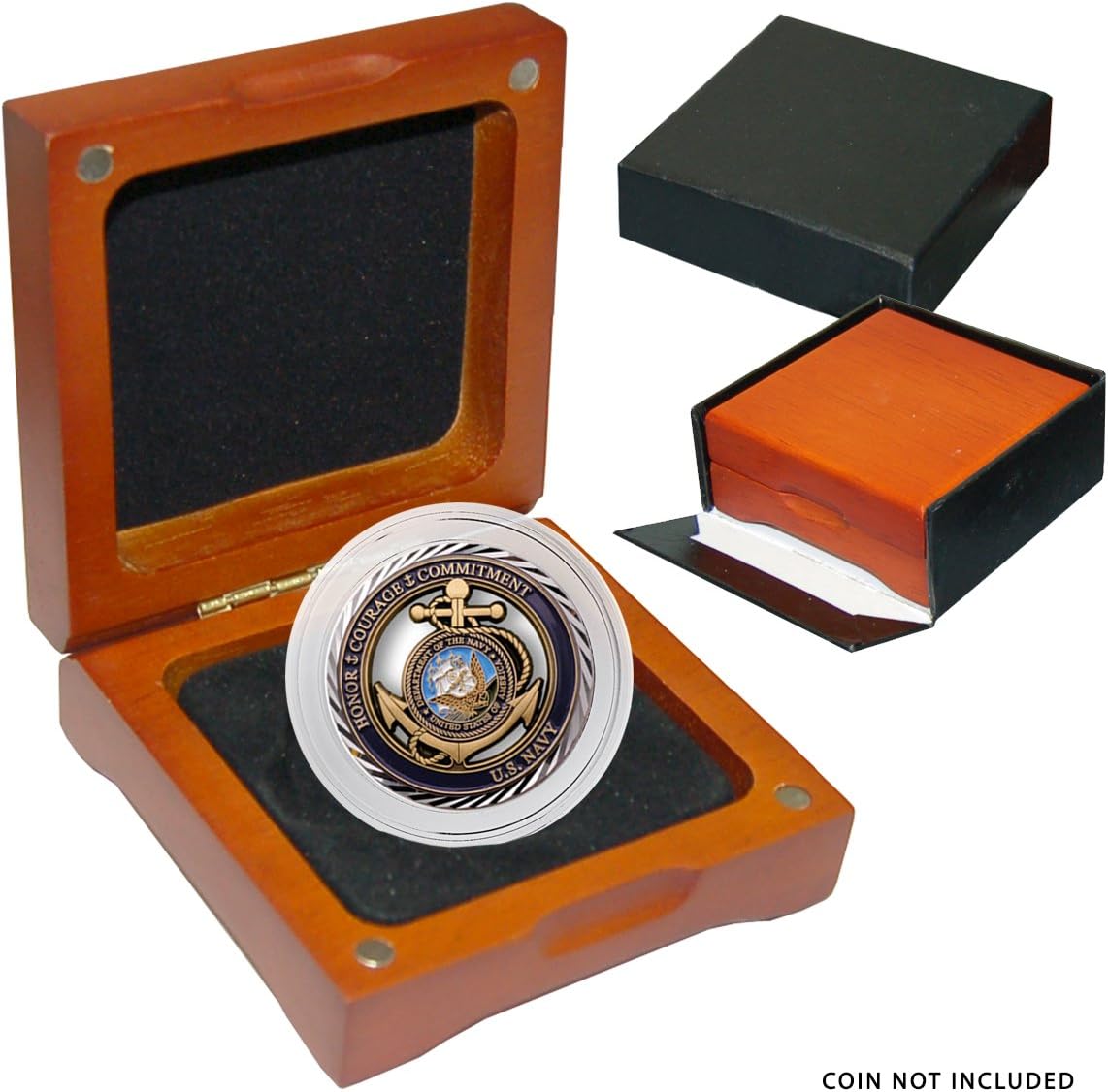 Military Challenge Coin Wood Display box with Magnetic Closing Mechanism