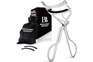 Brilliant Beauty Eyelash Curler with Satin Bag and Refill Pads - Award Winning - No Pinching, Just Dramatically Curled Eyelashes and Lash Line in Seconds - Get Gorgeous Eye Lashes Now (Platinum)