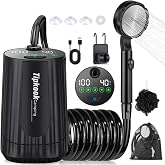 Tipkook Portable Shower for Camping: 10000 mAh Rechargeable Shower, IPX8 Waterproof,High-Pressure Flow Camp Shower Pump,5-Speed Outdoor Shower with LED Display, Camping Gifts, Dog Bath, Hiking