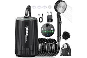 TIPKOOK Portable Shower for Camping Essentials: 10000mAh Rechargeable Camping Shower Pump, IPX8 Waterproof Outdoor Shower, 5-Speed Camp Shower Pump with LED Display, Christmas Camping Gifts for Men,Hike Crew