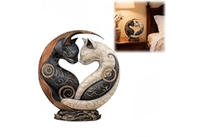 Black and White Cat Yin Yang Art Desk Decor,Exquisite Resin Kitten Desktop Decoration