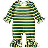 Honganda Infant Baby Girl Carnival Outfit Long Sleeve Striped Romper Jumpsuit Flare Pants Playsuit Mardi Gras Clothes