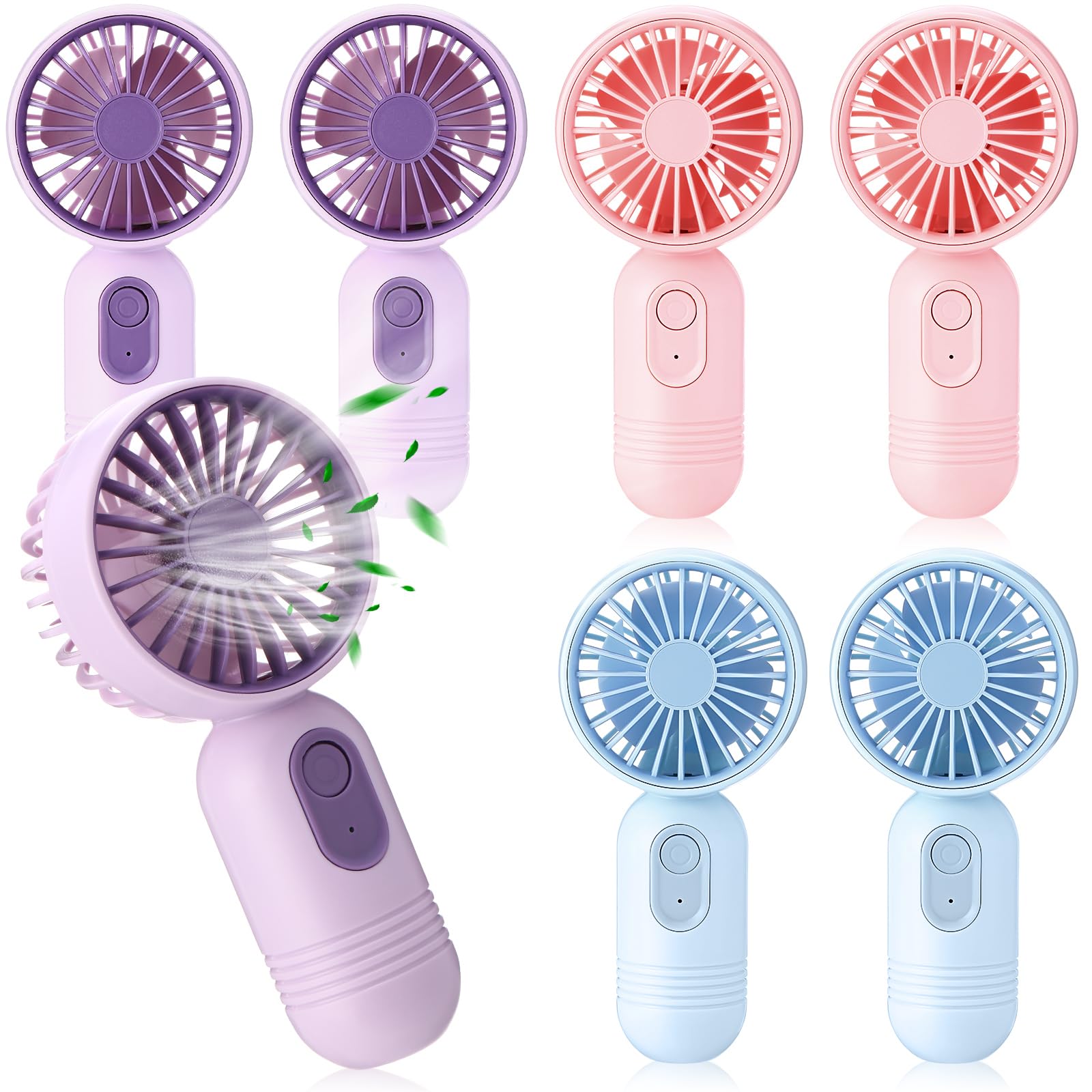 Rossesay 6 Pcs Mini Portable Fan Bulk Cute Handheld Lightweight Small Little Personal Hand Eyelash Fan 3 Speeds USB Rechargeable for Women Men Indoor Outdoor Makeup Travel (Blue,Pink,Purple)