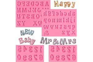JOERSH 4 Pieces Silicone Letter Molds, Lowercase Uppercase Alphabet Letters and 0-9 Numbers Fondant Chocolate Molds for Cake/Cupcake Topper Cookies Desserts Decoration
