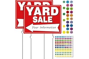 2-Pack Yard Sale Sign Kit with 4 Metal Stakes & 960 Removable Price Stickers – Double-Sided All-Weather Giant Fluorescent Yar