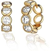 VACRONA Cubic Zirconia Huggie Earrings 14k Gold Plated Tiny Earrings Small Huggie Hoop Earrings Simple Lightweight Hoops Gift for Women