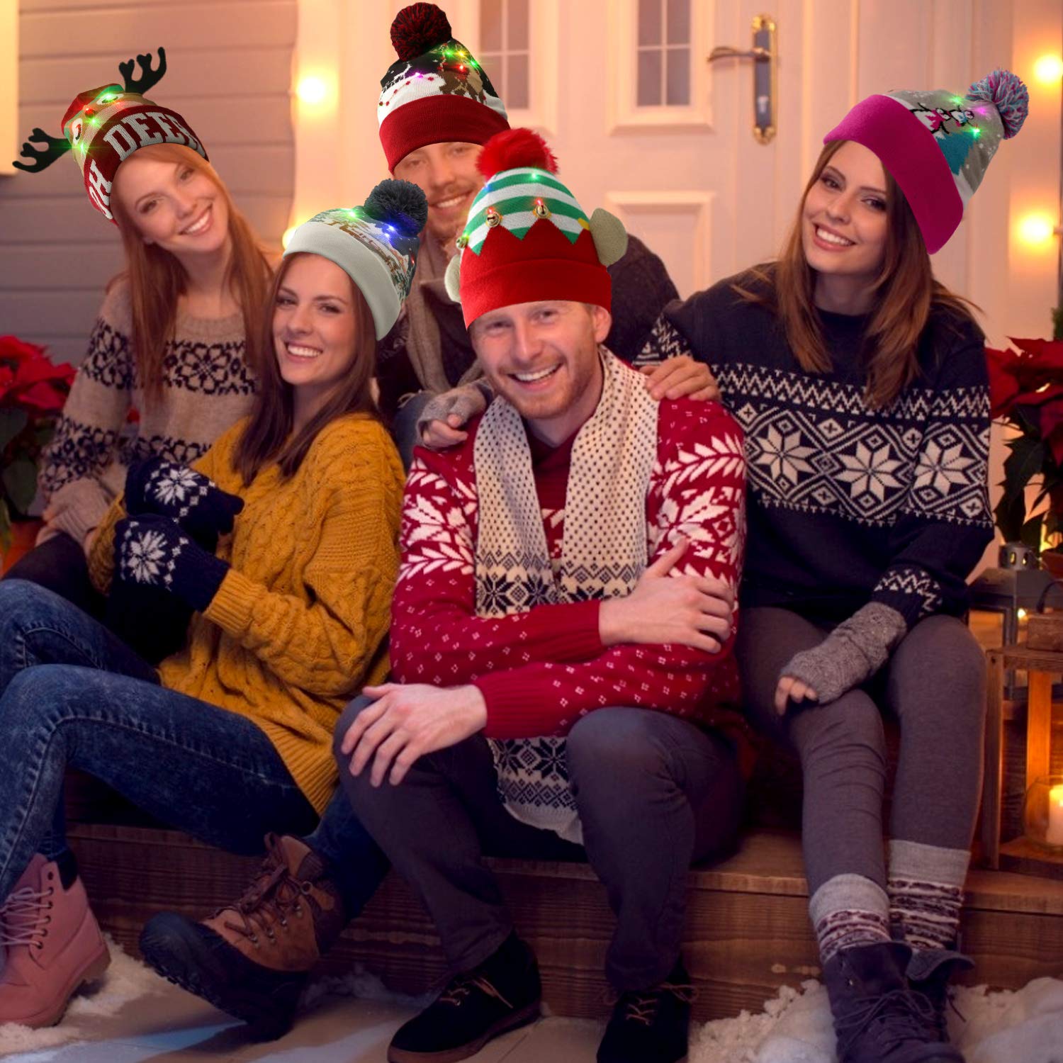 LED Christmas Knitted Hats, Fascigirl Kids Light-up Xmas Knit Beanie Adults Cap