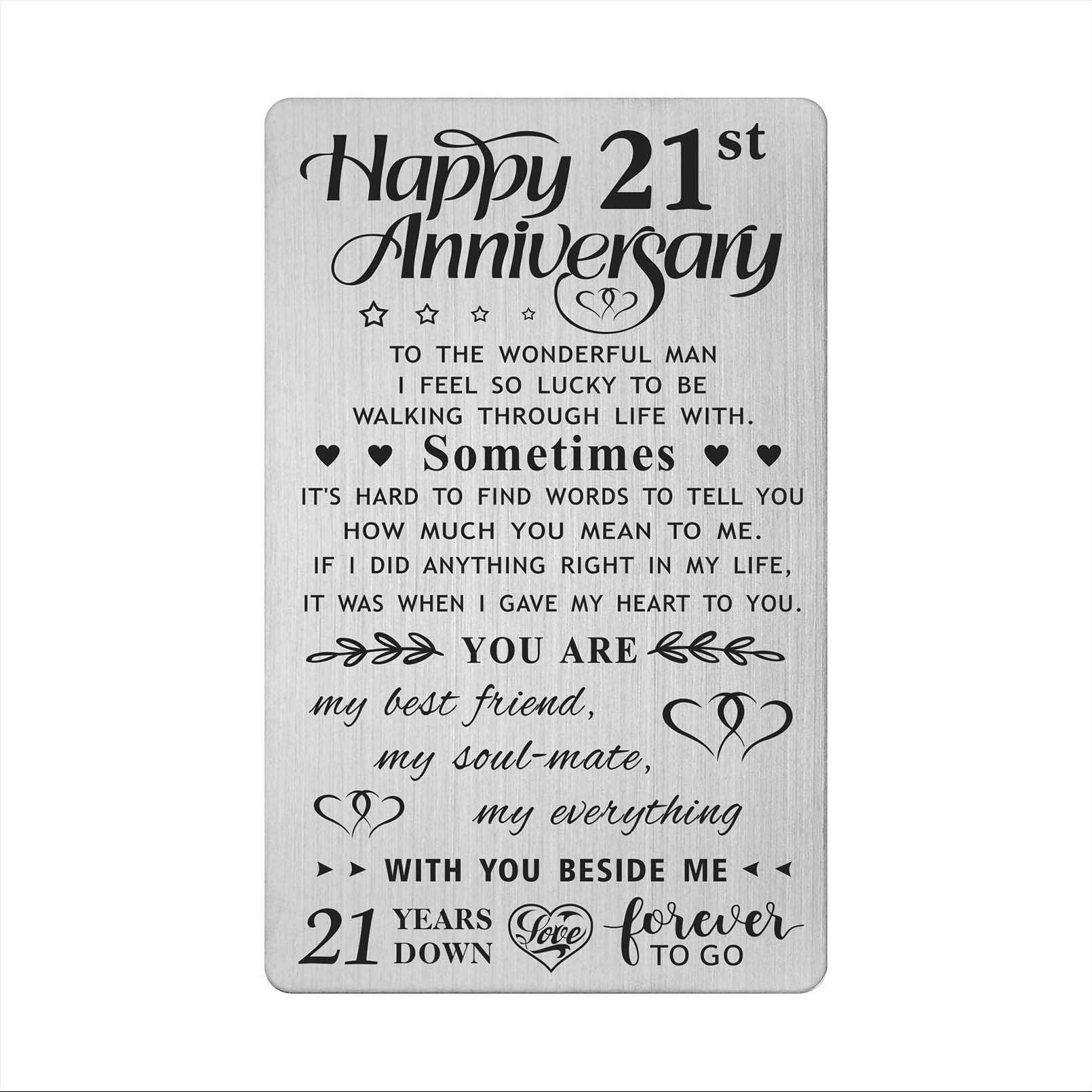 FALOGI 21st Wedding Anniversary Card Gifts for Him Husband, Happy 21 Year Anniversary Card Presents, Metal Engraved Wallet Card