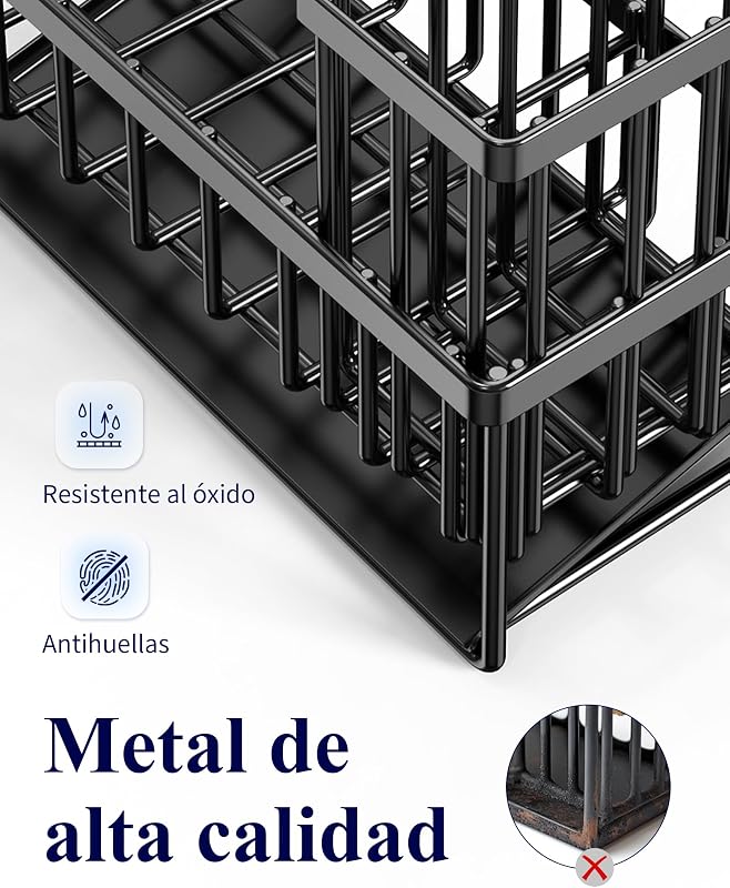 Organizador de Cozinha - Suporte para esfregar pias em aço inoxidável com ralo automático, organizador de pia com suporte para escovas para cozinha e casa de banho, 20 x 9,4 x 15,8 cm, preto