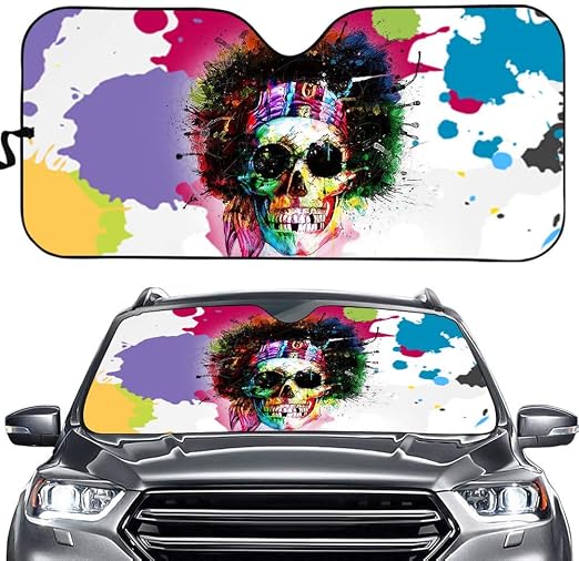Amazon Com Windshield Sun Shade Cardboard Skull Print Front Auto Car Windshield Sun Shade Folding Silvering Sun Visor Automotive