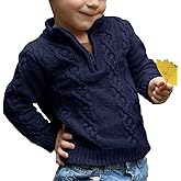 Flmcoc Toddler Boys' Girls' Cable Knit Pullover Sweater Quarter Zipper Long Sleeve Fall Winter Knitwear Outfit