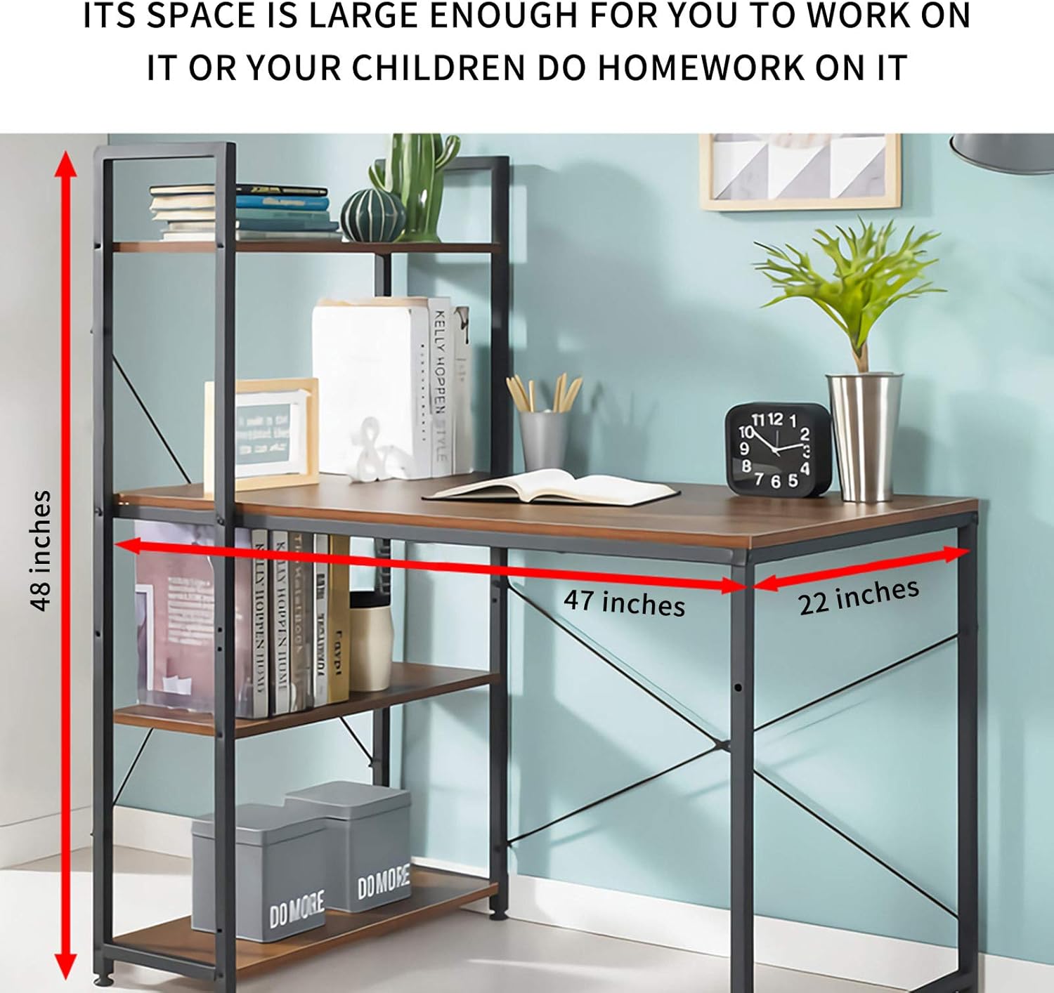 CLOZ Computer Desk 47 Inch Study Table with Iron Shelves Detachable Metal Industrial Style Multi-Function Desk for Home Office: Kitchen & Dining
