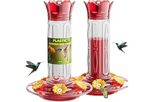 Birdream 2 Pack Hummingbird Feeders for Outdoors Hanging, Plastic Bird Nectar Feeder with 5 Bee Guard Feeding Ports & Cleaning Brush, Leak Proof, Built-in Ant Moat, 20 Ounces Total, Red