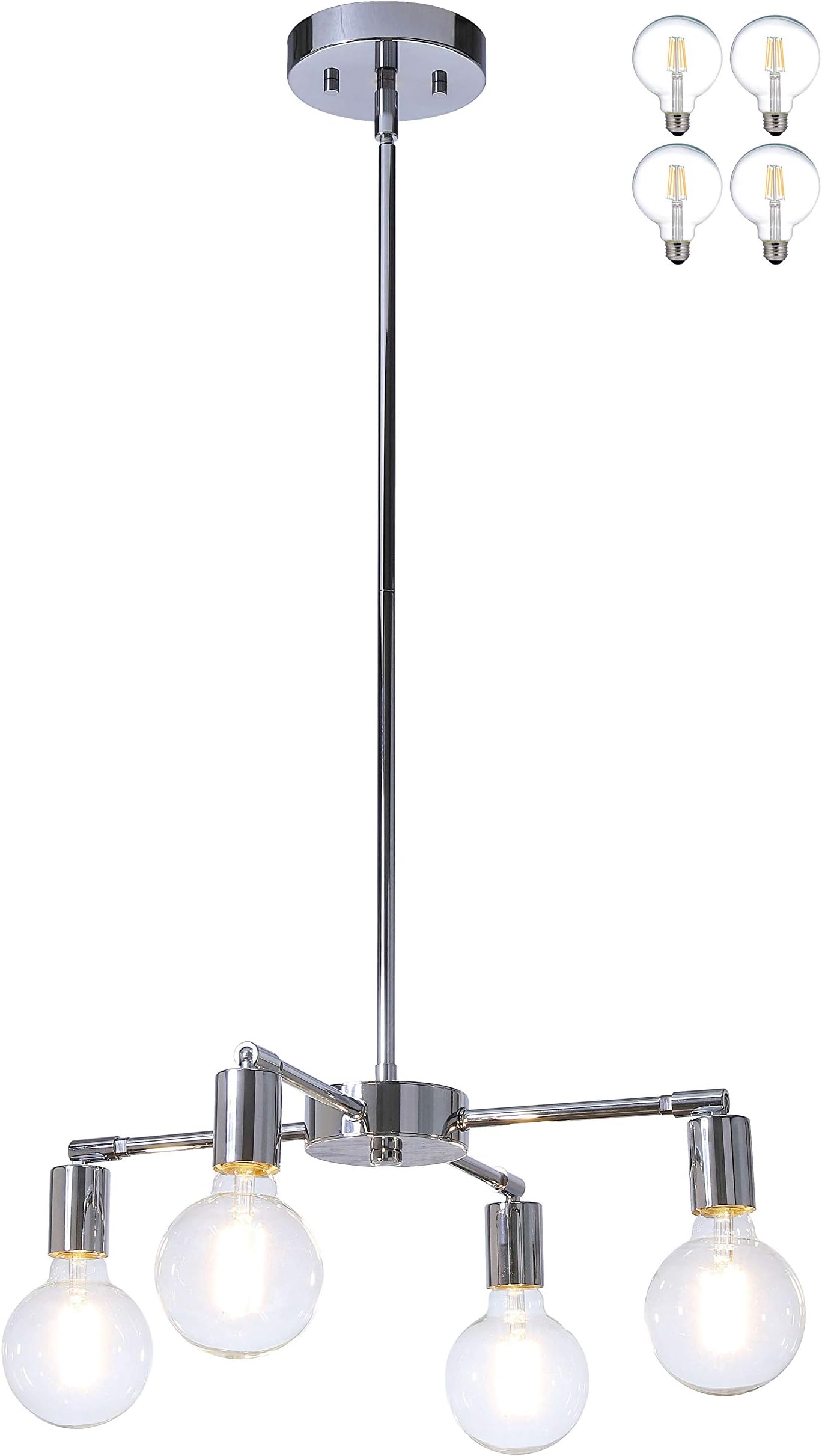 XiNBEi Chandelier 4 Light Chrome Modern Chandelier Pendant Light with LED Bulb for Living & Dining Room XB-C121-4-CH