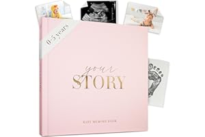 BIBI & BEAU Baby Girl Memory Book – Blush Pink Baby Journal from Birth to Age 5 | Keepsake with Gold Foil Fabric Cover | Milestone Tracker, Photo Pages, Baby Shower Girls