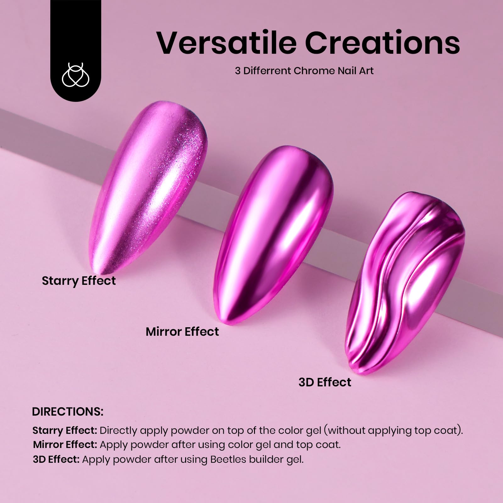 beetles Gel Polish 8 Colors Chrome Powder for Nails Pink Purple Blue Green Silver Golden Rainbow Nail Powder 2024 Mirror Effect Manicure Art Decoration Powder Holographic Pigment Gift for Women - Image 6