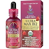 USDA Organic Ultra Max B12 | Superdose 7500mcg Vitamin B12 Liquid Drops | B12 as Methylcobalamin| Max 98% Absorption Rate | Promotes Energy| Vegan, Non-GMO, Strawberry flavor -4oz