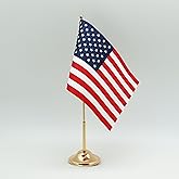 Deluxe United States Table Flag - Premium Satin Fabric - Gold-Colored Metal Pole and Base - Elegant 6 x 9 Inch American Desk Flag for Office & Events