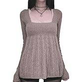 Women Vintage Solid Color Sweater Top Long Sleeve Button Front Knitted Top Retro Y2K Fairy Grunge Aesthetic Knitwear