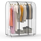 Zilink 50'' Clear Garment Rack Cover Dustproof Clothes Rack Cover Clear Garment Bags Waterproof Wardrobe Cover with 2 Durable Zippers for Garment Rack